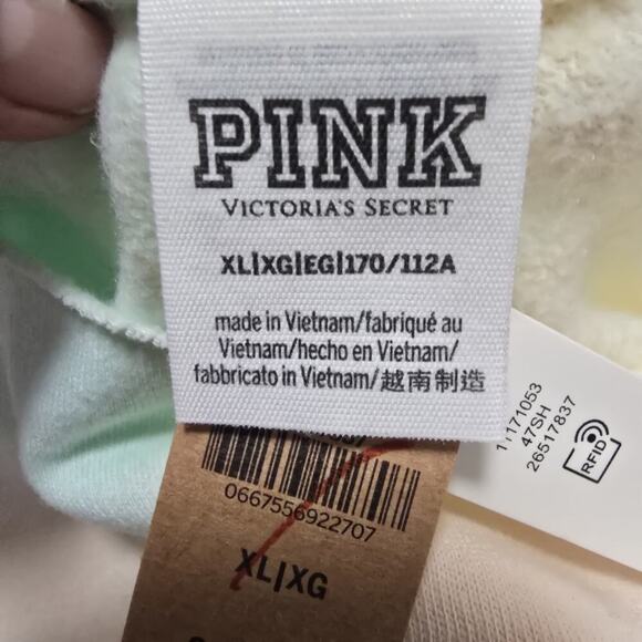 Victorias Secret PINK Sweatshirt XL Off Shoulder Tie Dye Pastel Rainbow Pullover - Picture 10 of 11